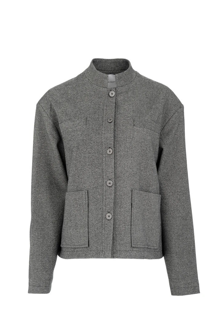 Επίπεδη λήψη (flatlay) του γυναικείου jacket Philosophy Heavy T/R με γιακά μάο στην απόχρωση Anthracite Melange.