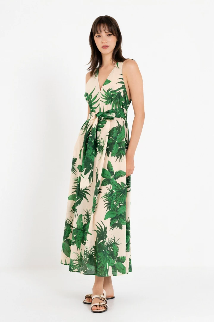 κομψό αέρινο γυναικείο βαμβακερό φόρεμα philosophy maxi sleeveless voile print με εντυπωσιακό print σχέδιο