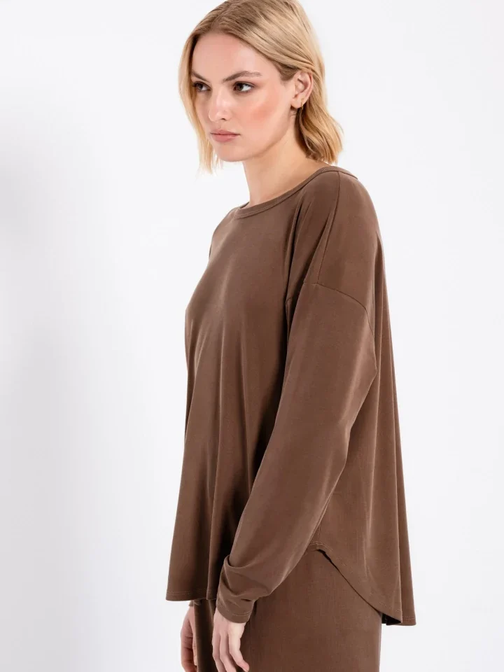 Philosophy Μπλούζα Top Long Rib Sandwashed Light Brown