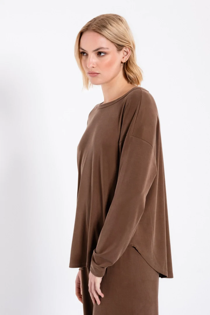 Philosophy Μπλούζα Top Long Rib Sandwashed Light Brown