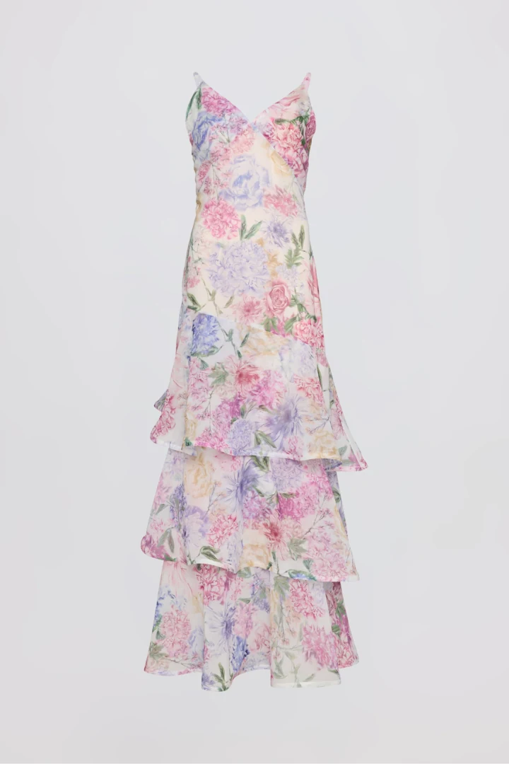 γυναικείο floral maxi φόρεμα ciel concept margot maxi dress με λεπτές τιράντες και βολάν