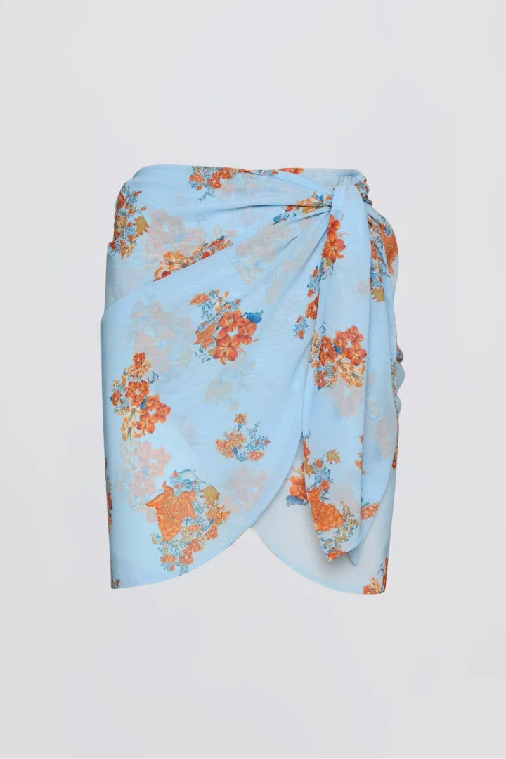 ciel concept stripped blue shirt κομψό ανοιξιάτικο σύνολο με γυναικεία κοντή φούστα και ασορτί εμπριμέ τοπ