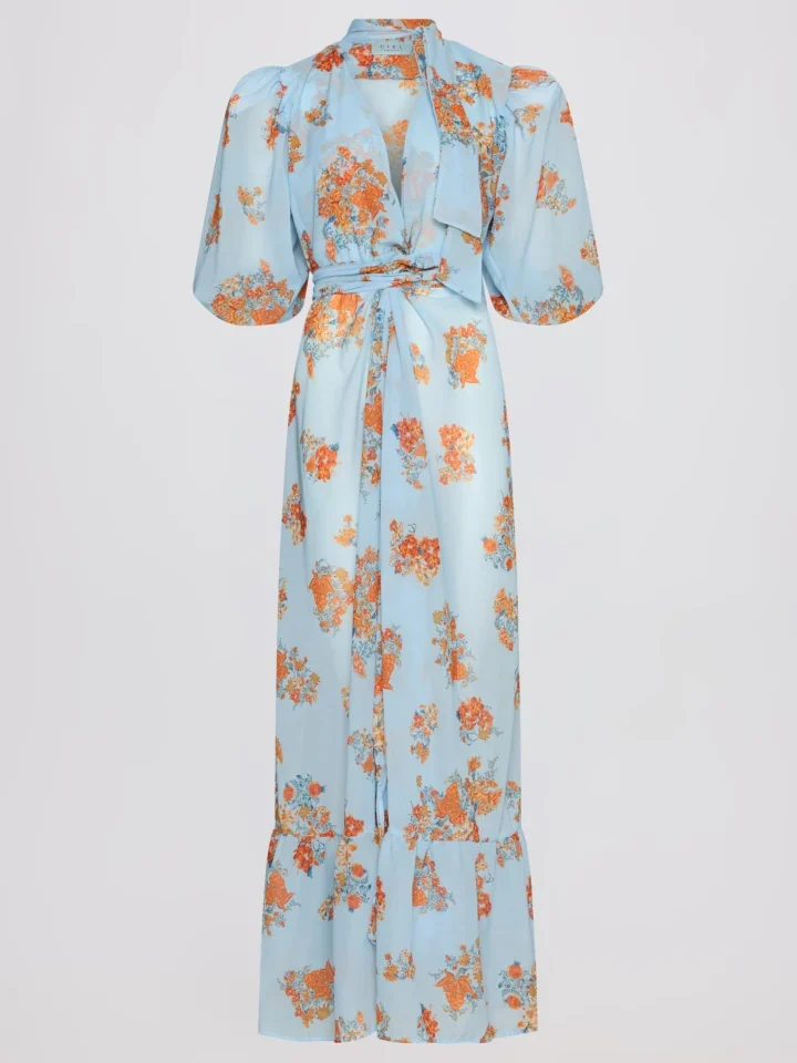 γυναικείο κρουαζέ floral κιμονό φόρεμα ciel concept erato kimono σε ιβουάρ φόντο με θερμά floral μοτίβα