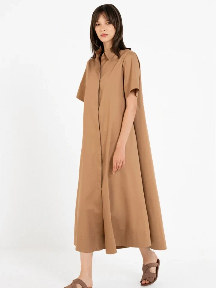 γυναικείο taupe σεμιζιέ φόρεμα philosophy shirtdress maxi poplin με ζώνη