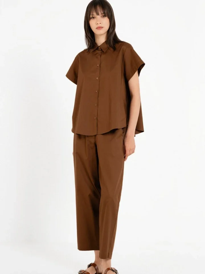 γυναικείο καφέ βαμβακερό παντελόνι philosophy poplin barrel brown