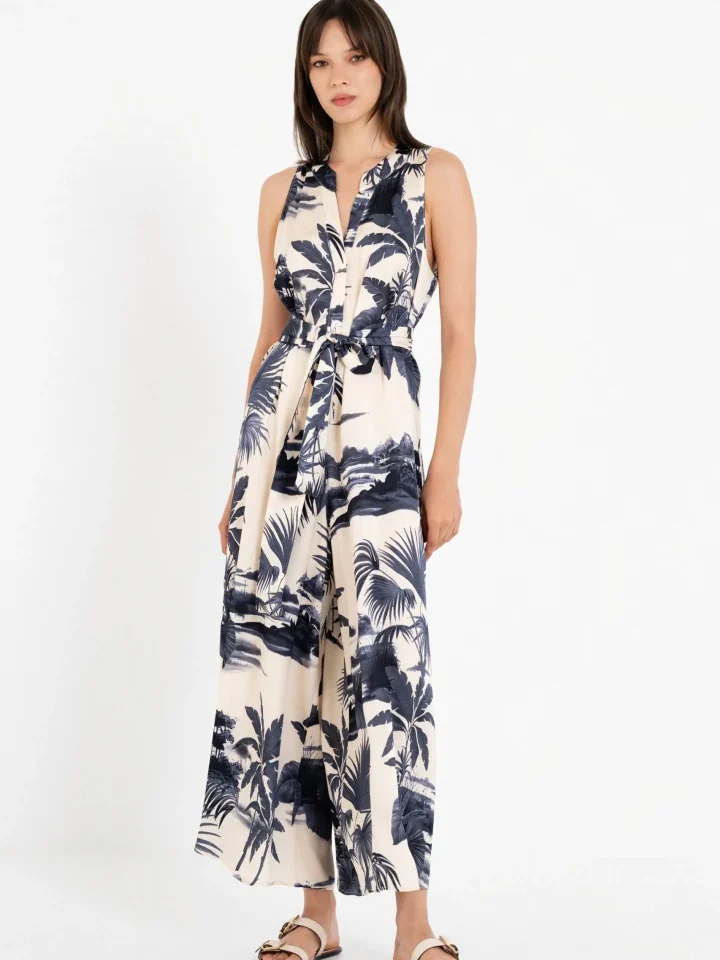 γυναικεία εμπριμέ ολόσωμη φόρμα philosophy jumpsuit satin print με ζώνη