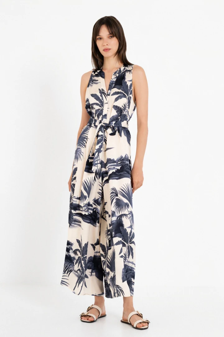 γυναικεία εμπριμέ ολόσωμη φόρμα philosophy jumpsuit satin print με ζώνη