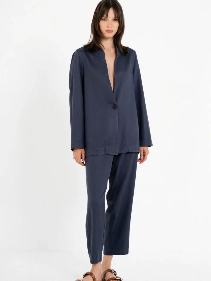 Σκούρο μπλε γυναικείο σακάκι Philosophy Blazer Twill Linen με κουμπί