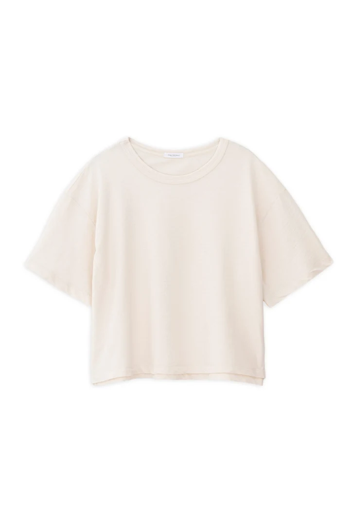 Philosophy κοντομάνικο γυναικείο crop top σε χρώμα cream βαμβακερό