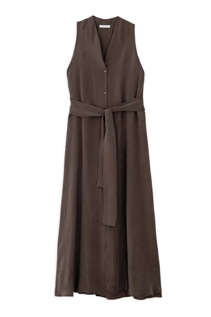 γυναικείο καφέ αμάνικο σεμιζιέ φόρεμα philosophy shirtdress maxi cupro brown