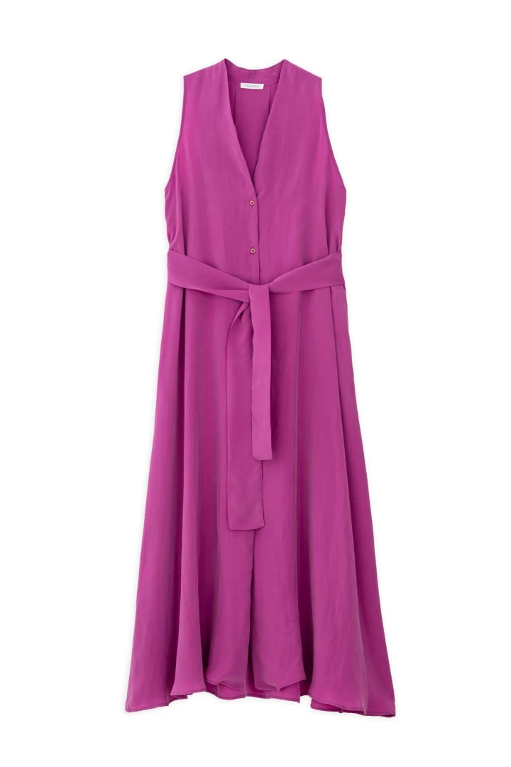 γυναικείο ροζ αμάνικο σεμιζιέ φόρεμα philosophy shirtdress maxi cupro pink