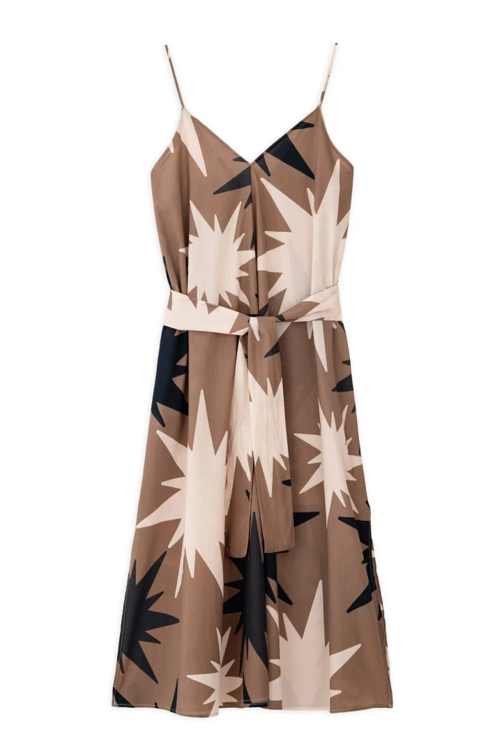 γυναικείο taupe εμπριμέ βαμβακερό φόρεμα philosophy slipdress maxi voile print με λεπτές τιράντες
