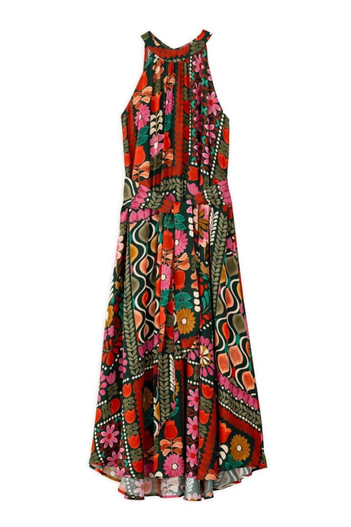 γυναικείο σατέν φόρεμα philosophy halter neck με floral print και υφασμάτινη ζώνη