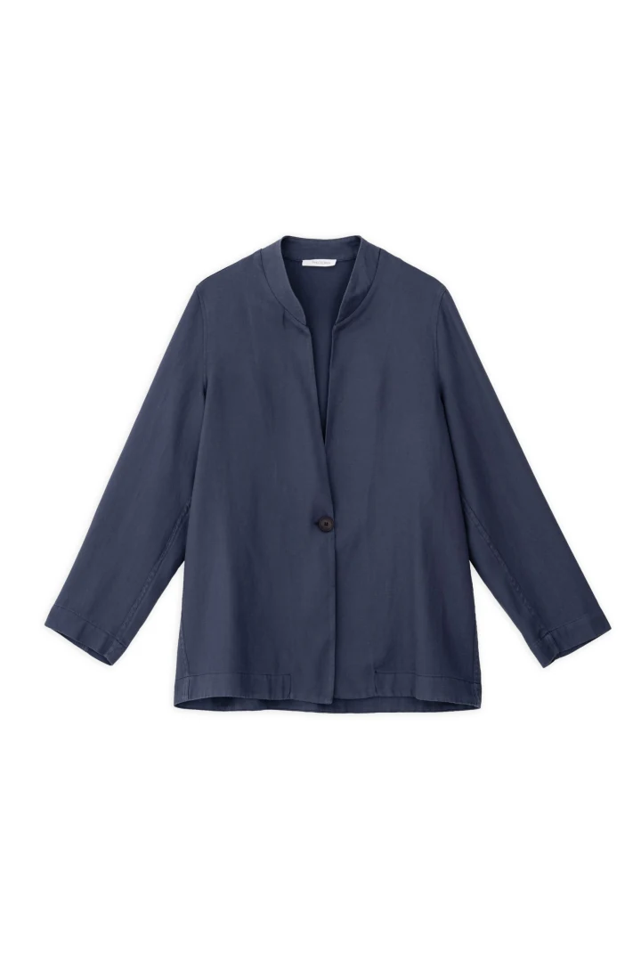 Γυναικείο λινό σκούρο μπλε blazer Philosophy με γιακά μάο