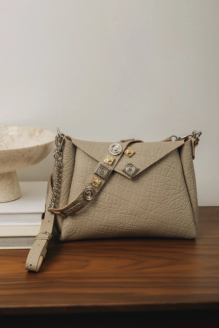 χειροποίητη δερμάτινη τσάντα individual art leather beautiful things stone beige πούρου