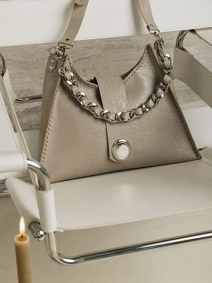 χειροποίητη μεγάλη δερμάτινη τσάντα ώμου individual art leather to the wilder stone beige πούρου