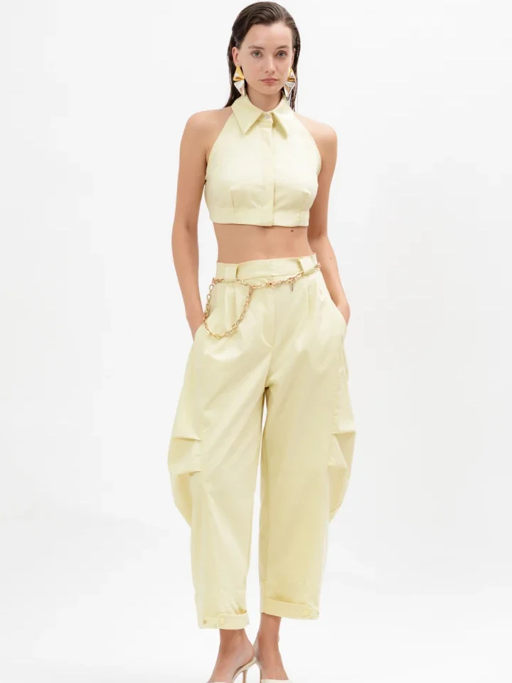 γυναικείο κίτρινο cropped πουκάμισο a piece of me jac banana yellow