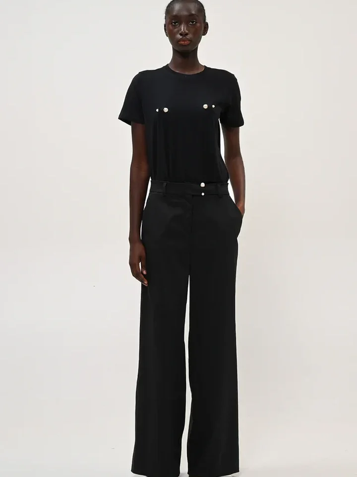 γυναικείο ψηλόμεσο μαύρο παντελόνι boom black pants με πιέτες σε άνετη wide leg γραμμή