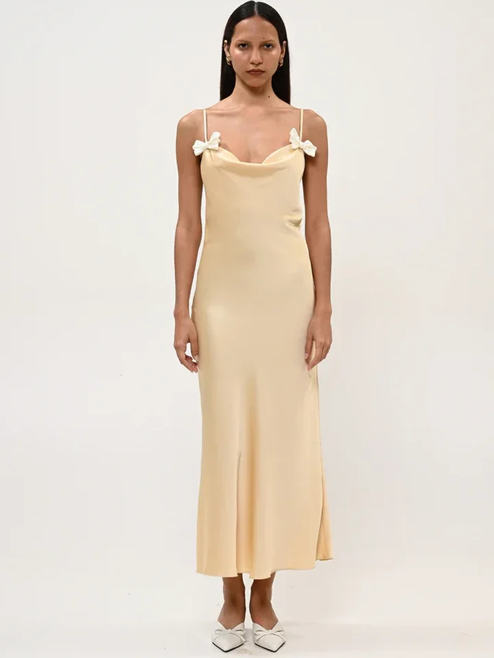 γυναικείο μακρύ μπεζ φόρεμα boom lingerie long dress με λεπτομέρειες τονικής δαντέλας