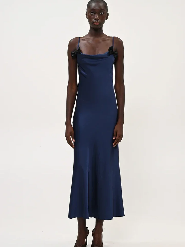 γυναικείο μακρύ σκούρο μπλε φόρεμα boom lingerie long dress με δαντέλα στο ντεκολτέ