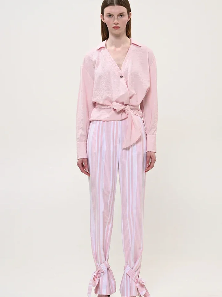 γυναικείο ροζ ριγέ παντελόνι boom stripes pink pants