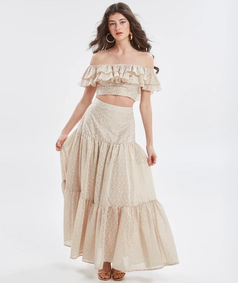 γυναικεία ψηλόμεση κεντητή φούστα ananke kaira embroidered skirt σε ουδέτερο τόνο