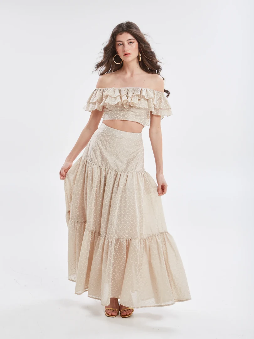 γυναικεία ψηλόμεση κεντητή φούστα ananke kaira embroidered skirt σε ουδέτερο τόνο