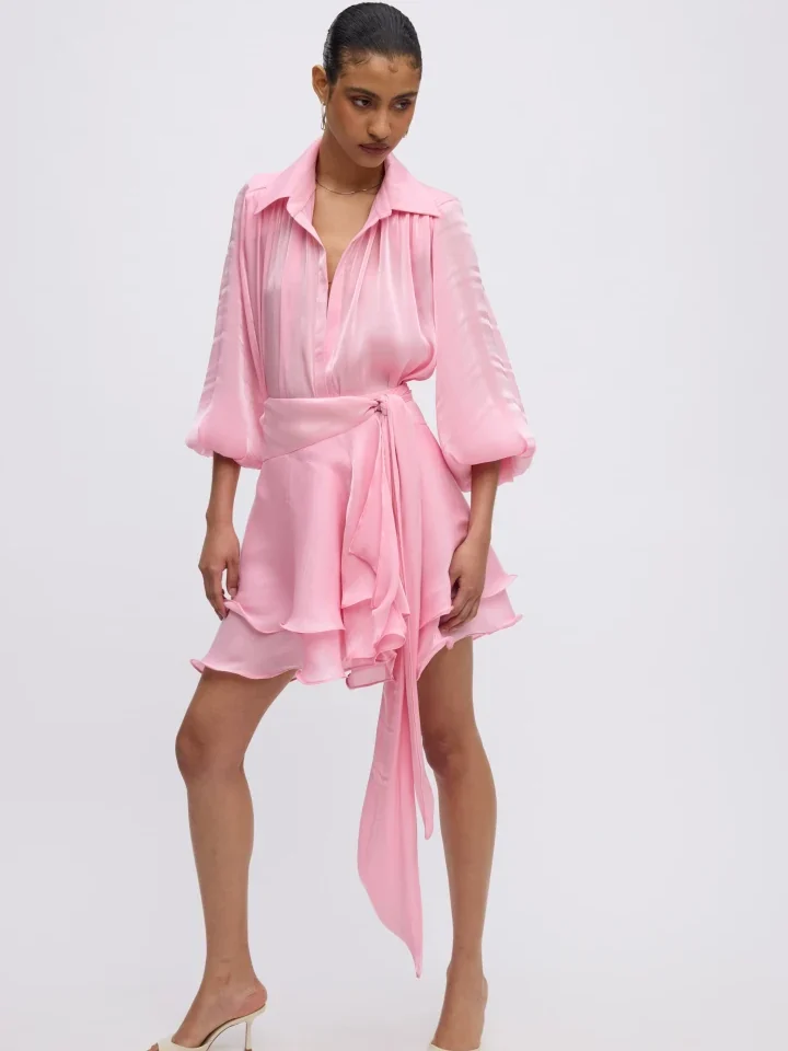 γυναικείο ροζ αέρινο πουκάμισο ciel concept clio shirt rose με βαθύ v-ντεκολτέ