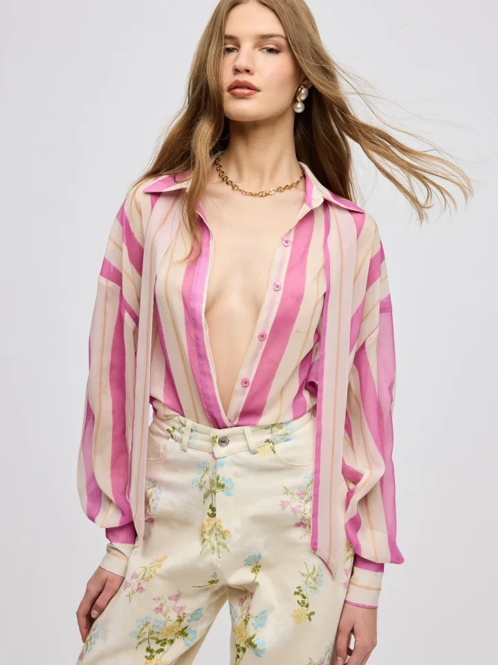 γυναικείο ριγέ πουκάμισο ciel concept stripped pink shirt σε παστέλ αποχρώσεις