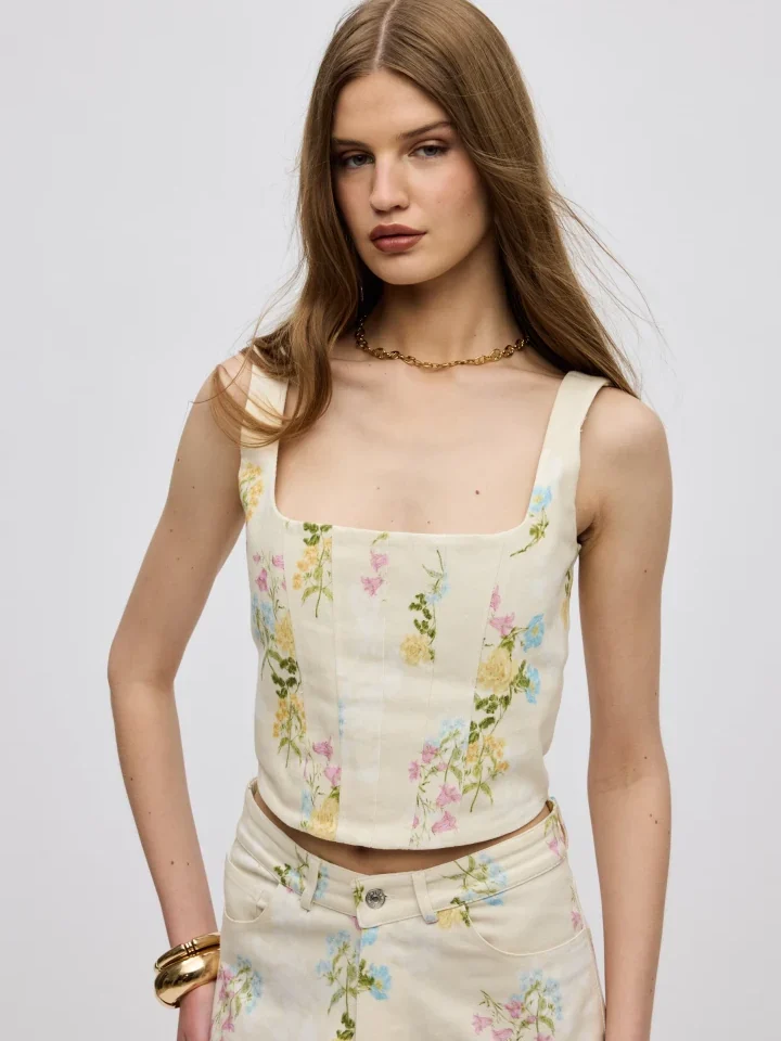γυναικείο τζιν τοπ σε γραμμή κορσέ ciel concept butter blossom με floral τύπωμα