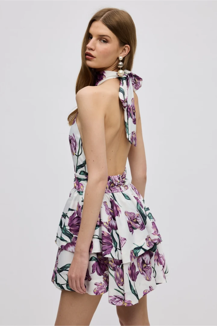 ciel-concept-tulipa-mini-dress πλάγια όψη από γυναικείο floral φόρεμα με παιχνιδιάρικη κίνηση στη φούστα από την αποκλειστική συλλογή ss26