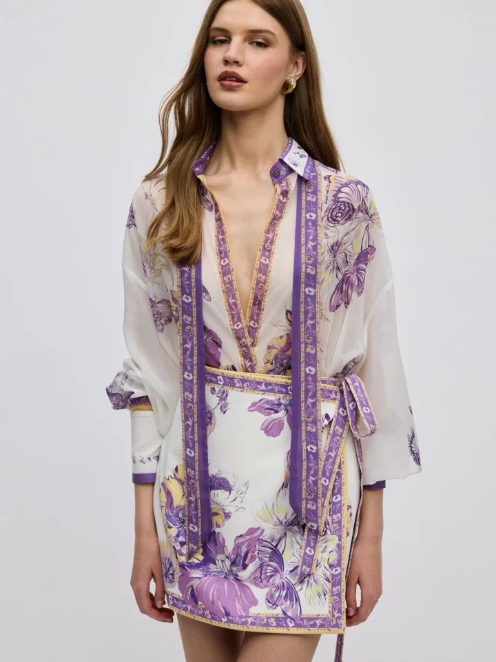 γυναικεία mini κρουαζέ φούστα ciel concept vasiliki skirt με εντυπωσιακό παστέλ μοτίβο