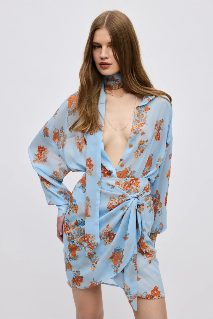 ciel concept stripped blue shirt ανάλαφρη εφαρμογή σε ατσαλάκωτη wrap φούστα για εντυπωσιακές all day εμφανίσεις