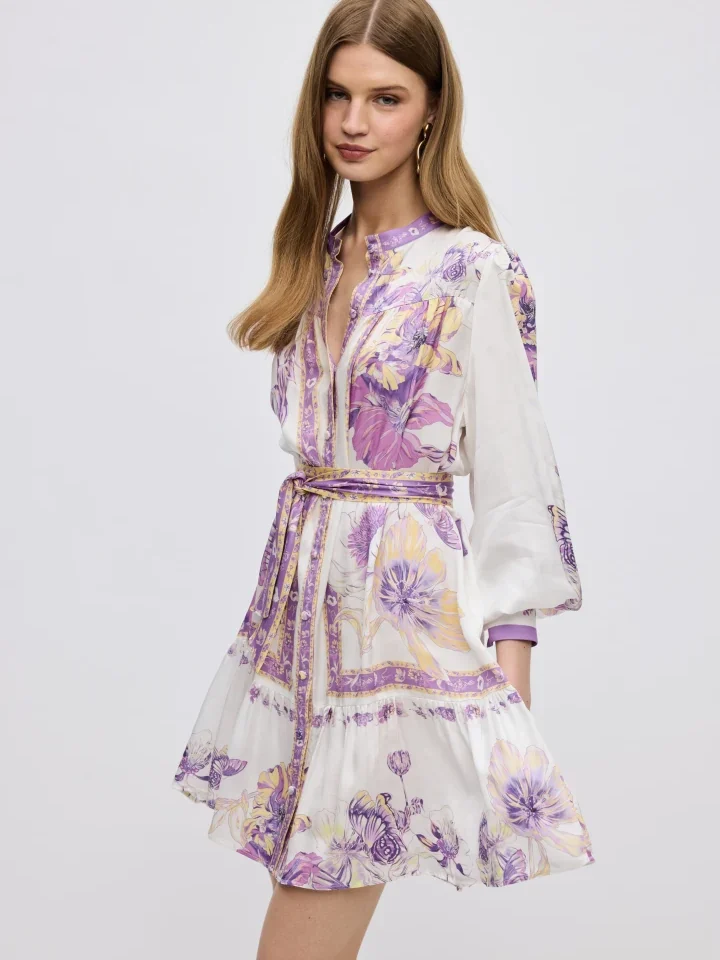 γυναικείο εμπριμέ mini φόρεμα ciel concept vasiliki με statement μανίκια