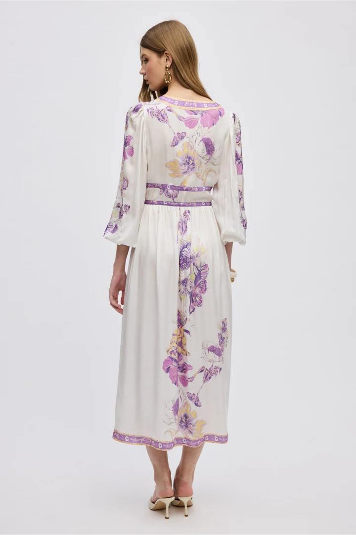 ciel-concept-vasiliki-midi-dress γυναικείο floral φόρεμα από ατσαλάκωτο silky satin ύφασμα της συλλογής ss26