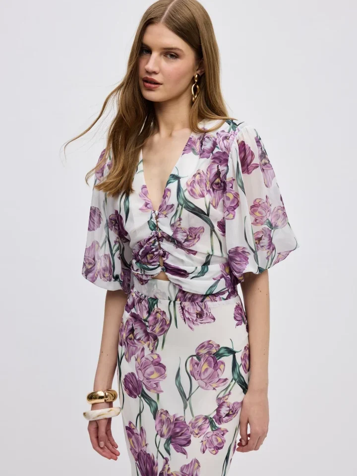 γυναικείο ιβουάρ τοπ ciel concept tulipa shirt με ζωγραφισμένο floral print