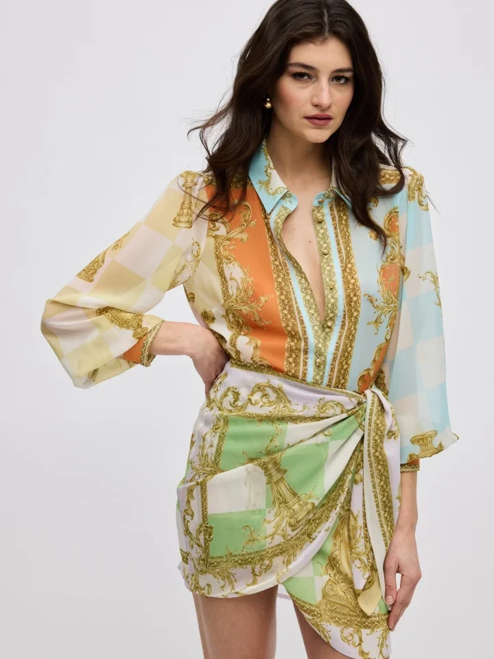 γυναικεία mini κρουαζέ φούστα ciel concept diana skirt με ζωγραφισμένο μπαρόκ μοτίβο