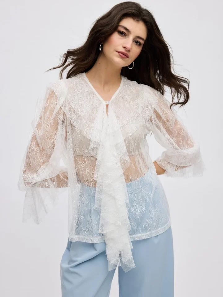 λευκό δαντελένιο πουκάμισο ciel concept romantic soul shirt με περίτεχνα βολάν