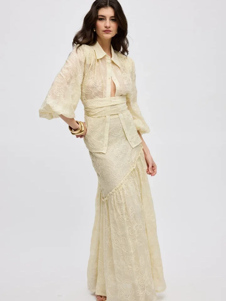 ciel-concept-evgenia-skirt εφαρμοστή φούστα σε γραμμή γοργόνα με ασύμμετρο βολάν στο τελείωμα για εντυπωσιακή κίνηση και κομψότητα