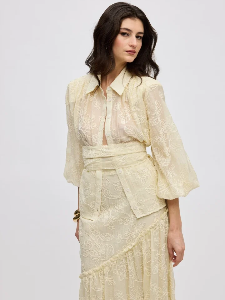 ciel-concept-evgenia-shirt ρομαντικό κοντομάνικο πουκάμισο one size συνδυασμένο με ασορτί φούστα για εντυπωσιακά καλοκαιρινά looks