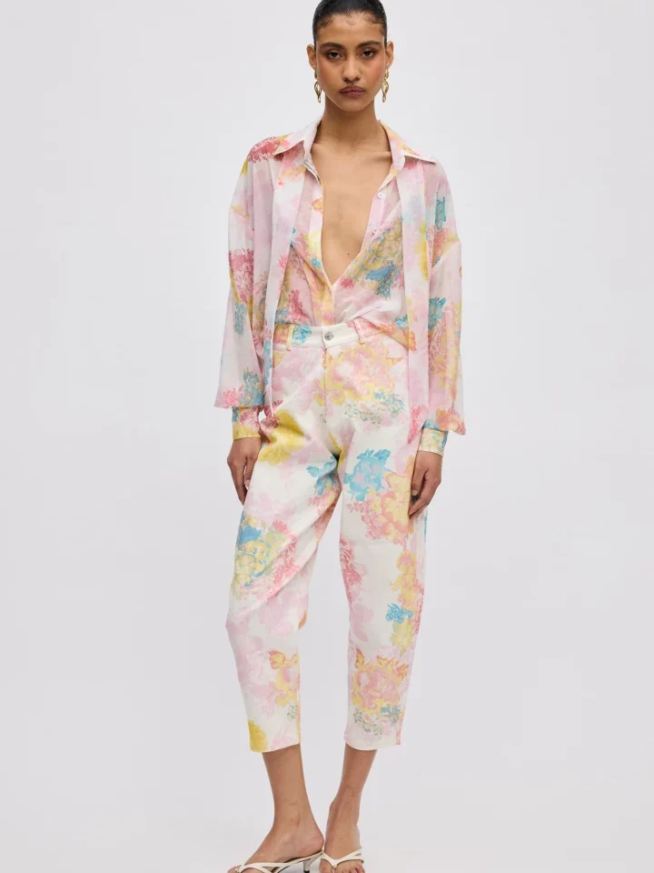 ciel concept floral mist shirt γυναικείο floral πουκάμισο ciel concept floral mist σε απαλή βουτυρένια απόχρωση