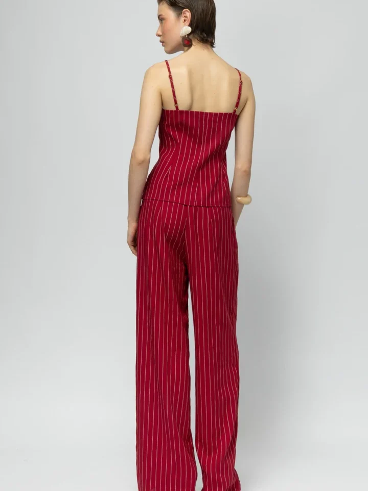 γυναικείο ψηλόμεσο παντελόνι mallory the label cherry martini pants σε κόκκινο χρώμα με λευκές ρίγες