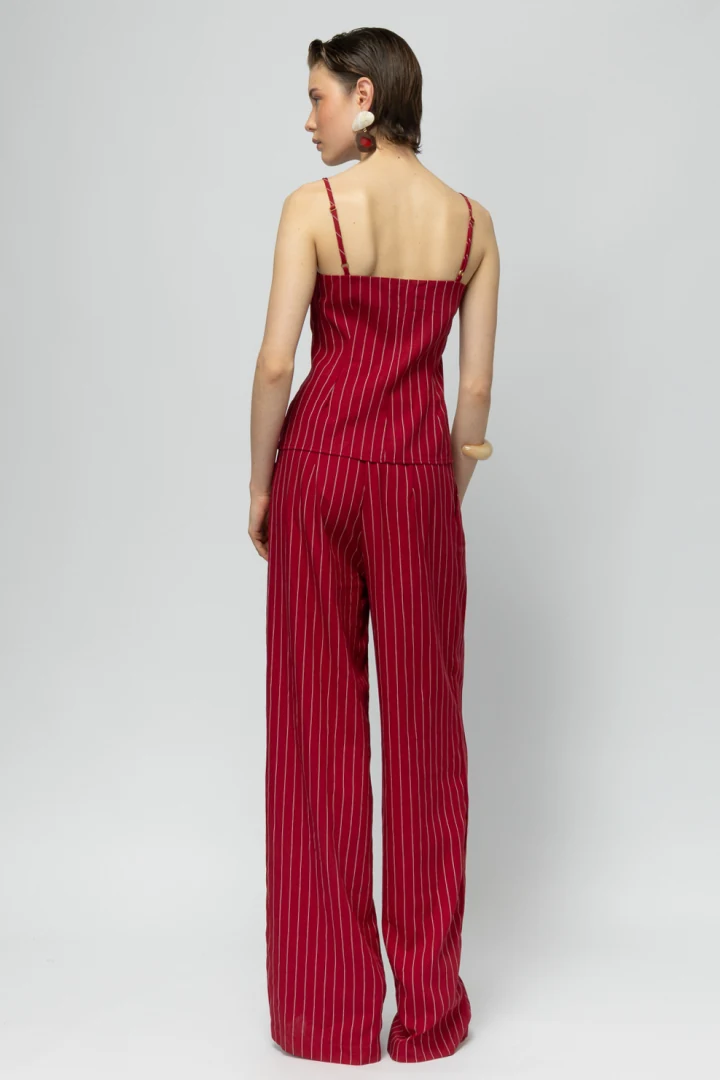γυναικείο ψηλόμεσο παντελόνι mallory the label cherry martini pants σε κόκκινο χρώμα με λευκές ρίγες