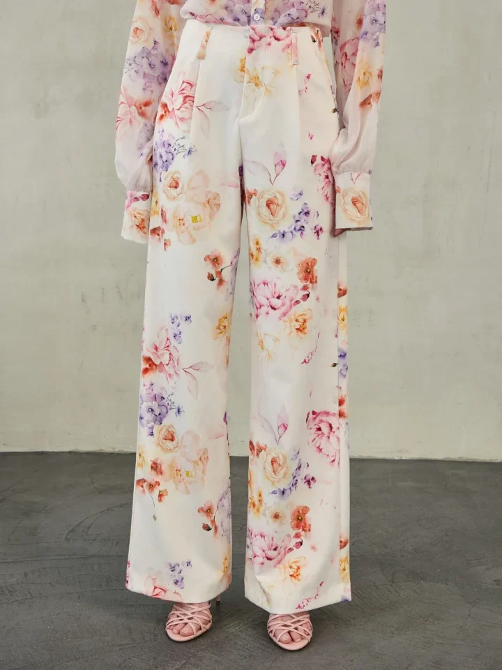 γυναικείο λευκό floral παντελόνι villy suit pants erya