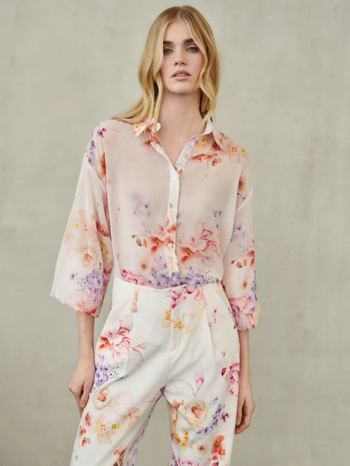 erya άνετο λευκό floral πουκάμισο villy με κουμπιά κατά μήκος