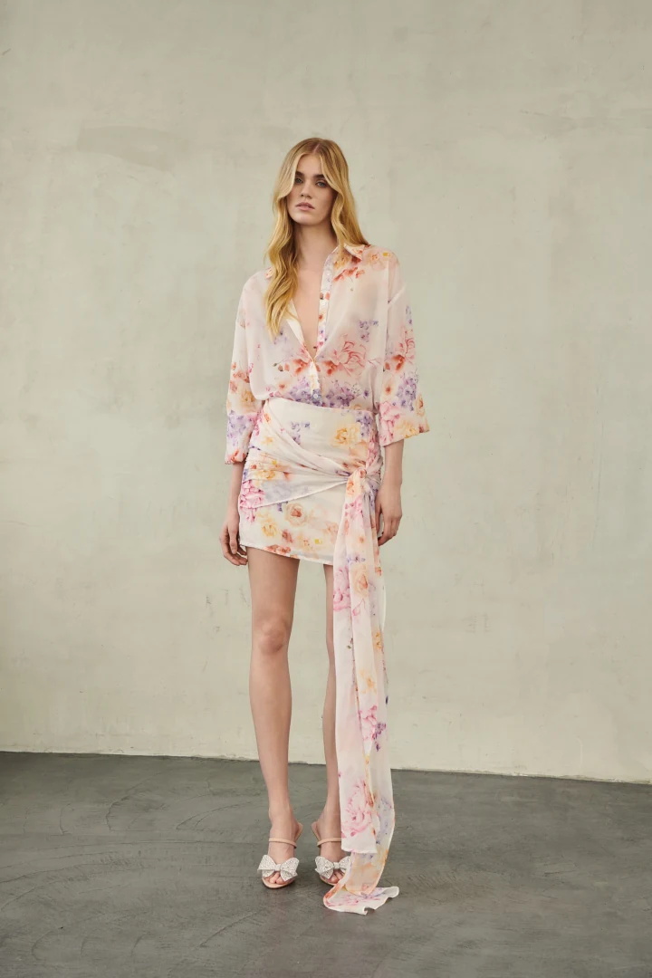 γυναικεία λευκή floral mini φούστα villy knot skirt erya