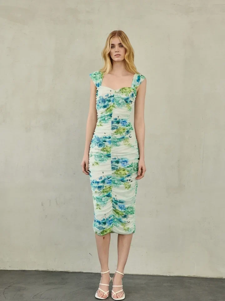 γυναικείο midi τούλινο φόρεμα erya zayel midi mesh dress με ciel floral print