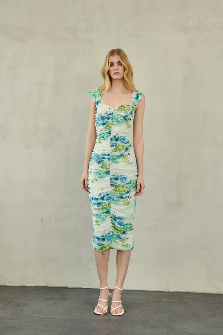 γυναικείο midi τούλινο φόρεμα erya zayel midi mesh dress με ciel floral print