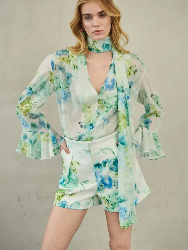 γυναικείο ciel πουκάμισο erya zayel με floral print και ενσωματωμένο φουλάρι