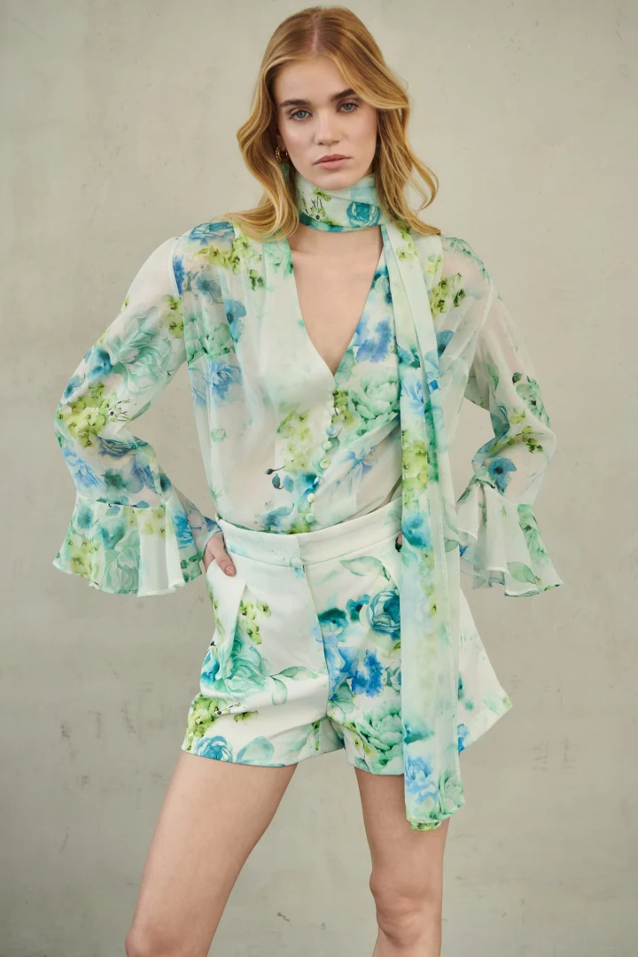 γυναικείο ciel πουκάμισο erya zayel με floral print και ενσωματωμένο φουλάρι